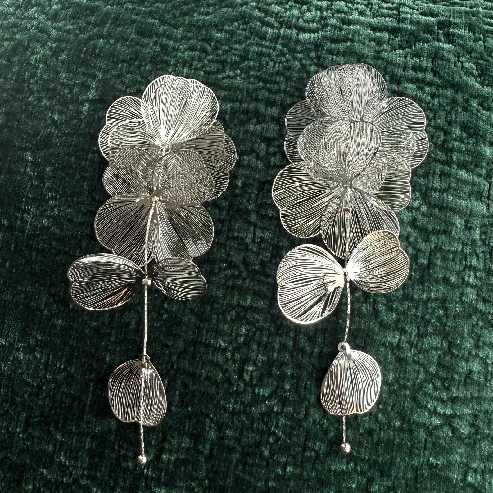 Long Gold Floral Statement Earrings – Oversized Drop with Dangling Leaves | AlaraNYC