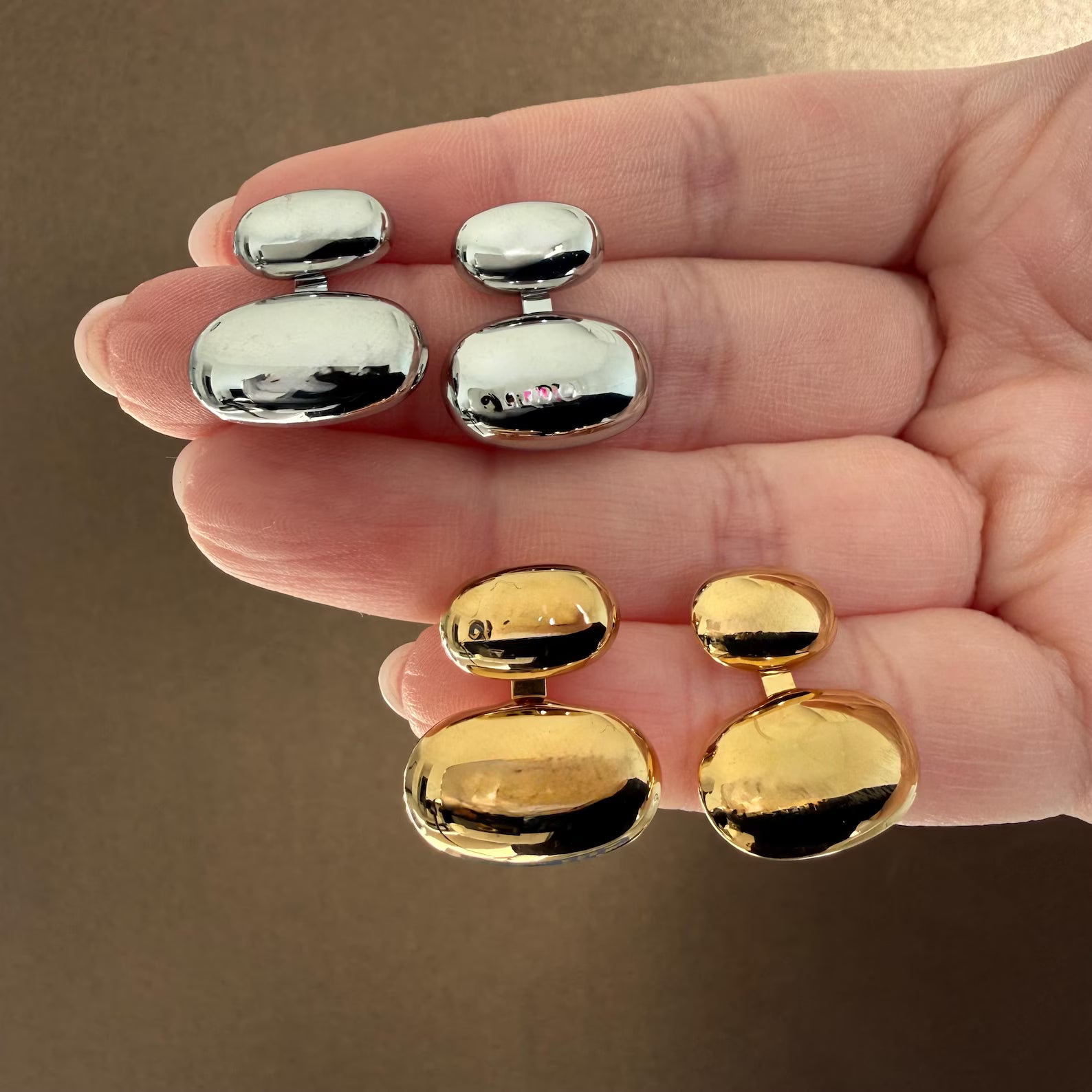 Chunky Double Dome Earrings – Bold Gold & Silver Statement Studs, Stainless Steel | AlaraNYC