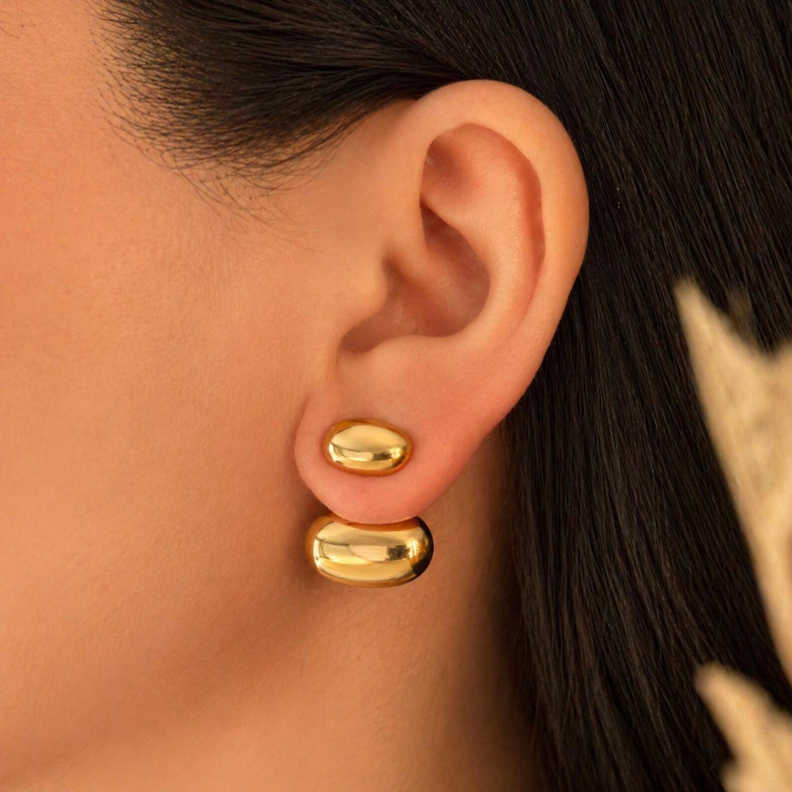 Chunky Double Dome Earrings – Bold Gold & Silver Statement Studs, Stainless Steel | AlaraNYC