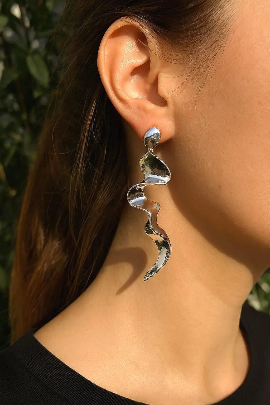 Spiral Statement Earrings – Gold & Silver Long Drop, Lightweight Brass | AlaraNYC