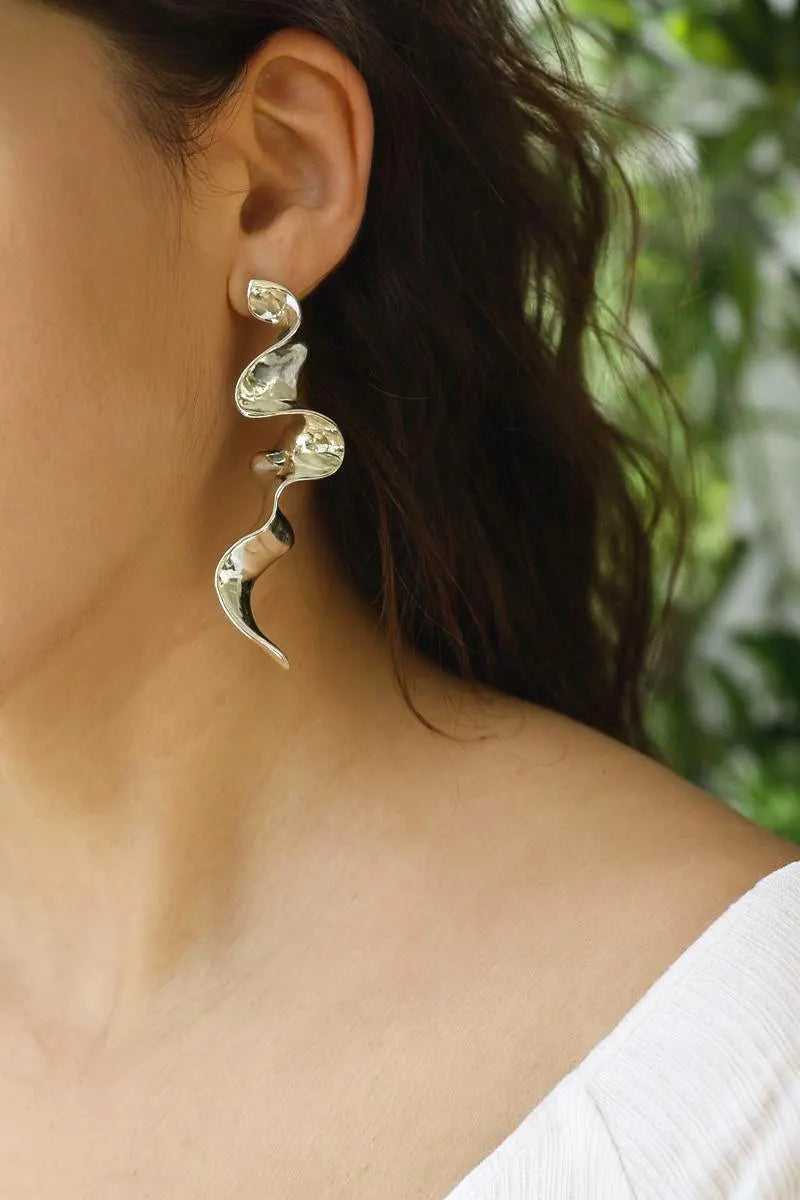 Spiral Statement Earrings – Gold & Silver Long Drop, Lightweight Brass | AlaraNYC